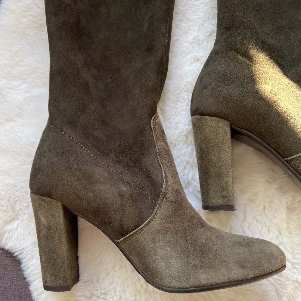 NEW Dune London Sibyl Thigh High Suede Heeled Over The Knee Boots 38/7.5-8 Green - Picture 5 of 16